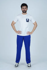 Royal Blue Men's Jogger pants have side double pockets and bottom hem with tree buttons for style and comfort.